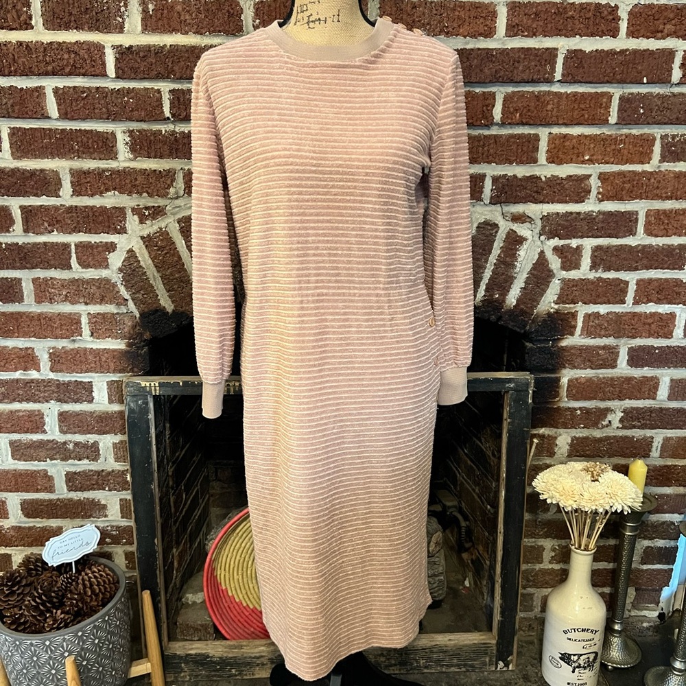 VINTAGE 70's sue brett tan terrycloth midi dress